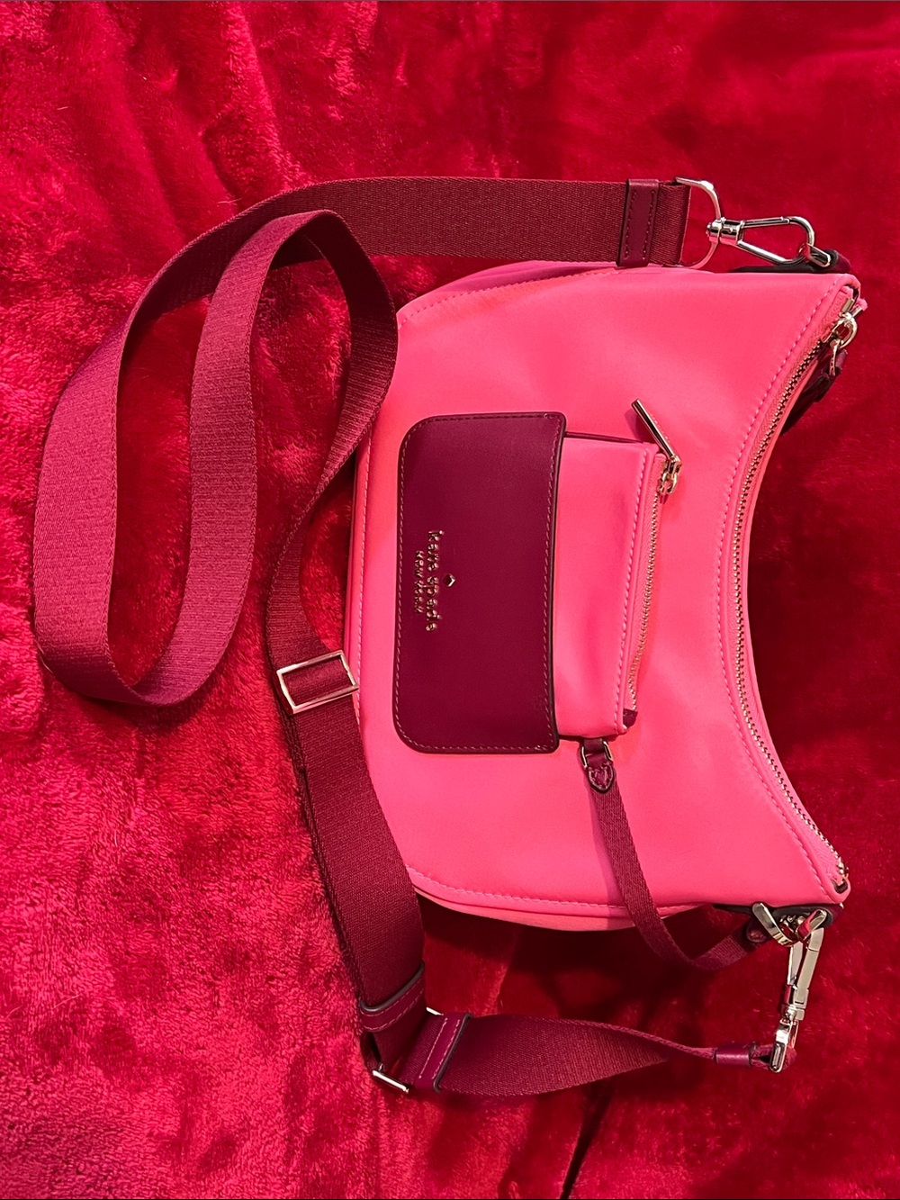 kate spade Hot Pink and Burgundy Crossbody Shoulder Bag